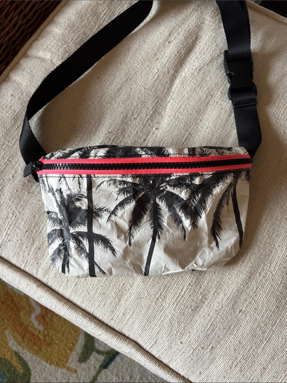 ALOHA Collection Black & White Palm Print Mini Crossbody with Pink Zip